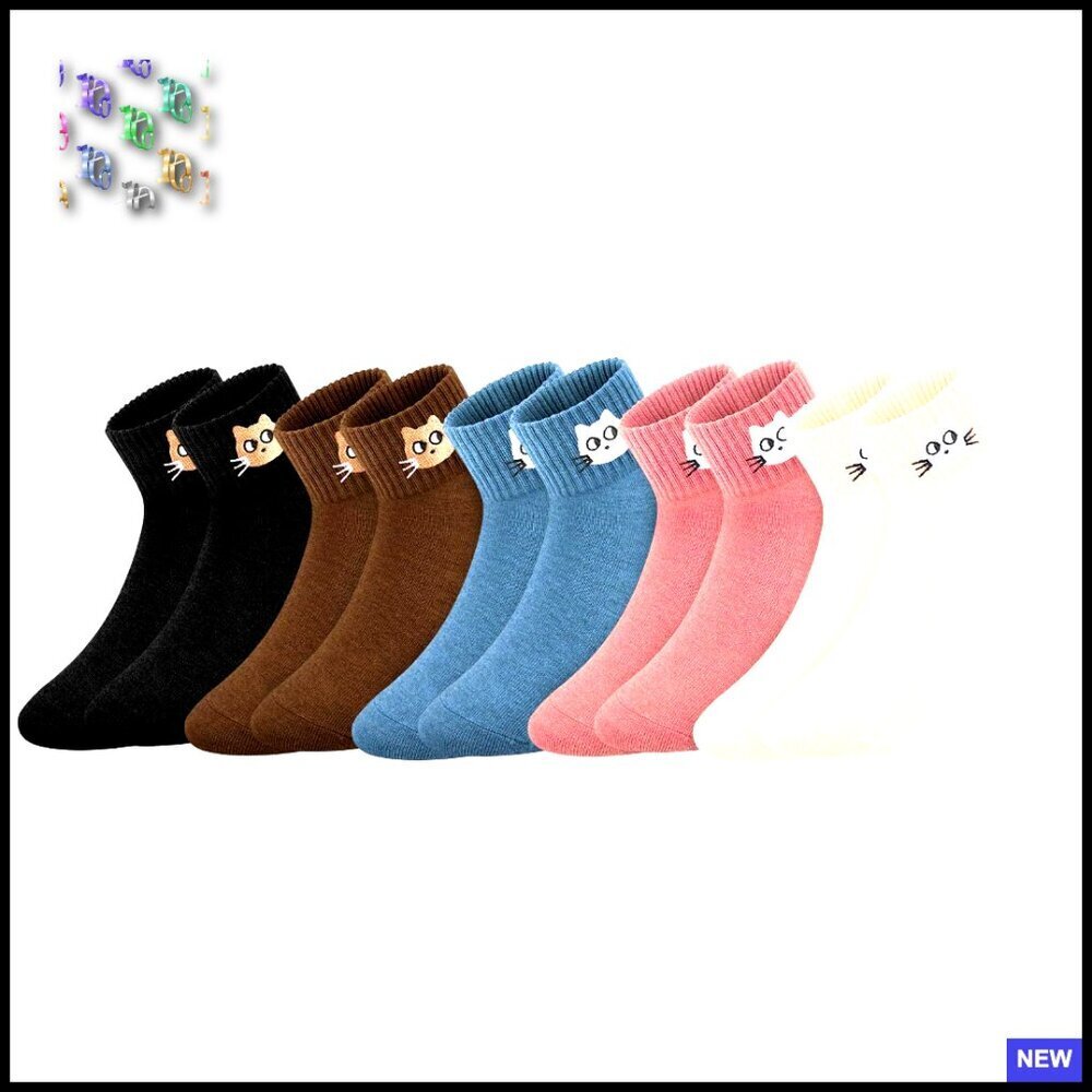 Cotton Ankle Socks Cat Embroidery Animal Pattern Cute Whimsy Unisex